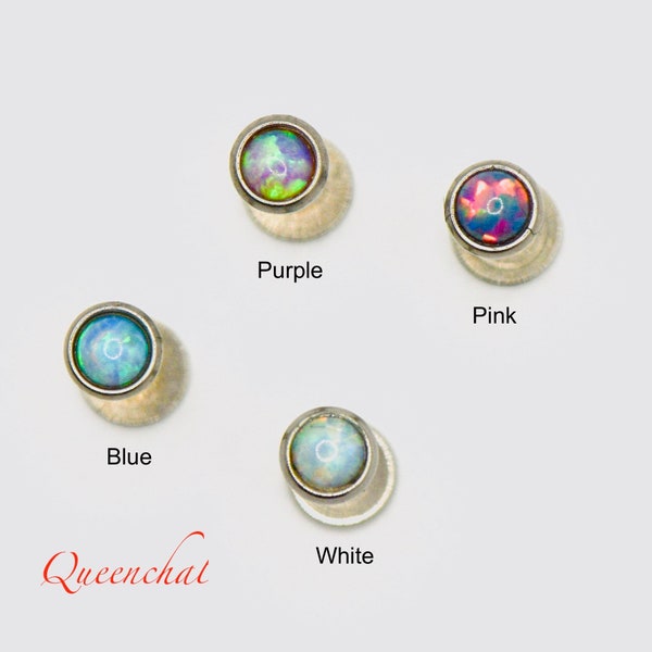 16G 316L Surgical Steel Opal Labret Internally Threaded With 6mm 8mm 10mm Bar White Opal Pink Purple Blue Opal Labret Stud