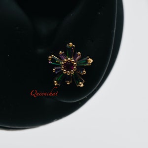 16G 316L Surgical Steel Multi Colour Crystal Flower Stud Earring, Cartilage Stud Body Piercing Jewellery