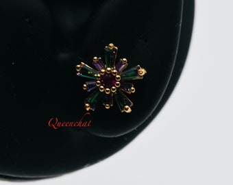 16G 316L Chirurgenstahl Multi Farbe Kristall Blume Ohrstecker, Knorpel Bolzen Piercing Schmuck