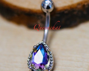 316L Surgical Steel 14G AB Purple CZ Belly Bar, Navel Ring Belly Piercing Jewellery Navel Ring
