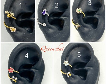 Twisted Conch Earring 316L S/S Bee, Flower, Amethyst 16G Twist Lip Spiral Ring Belly Bars Cartilage Earring Piercing Jewellery