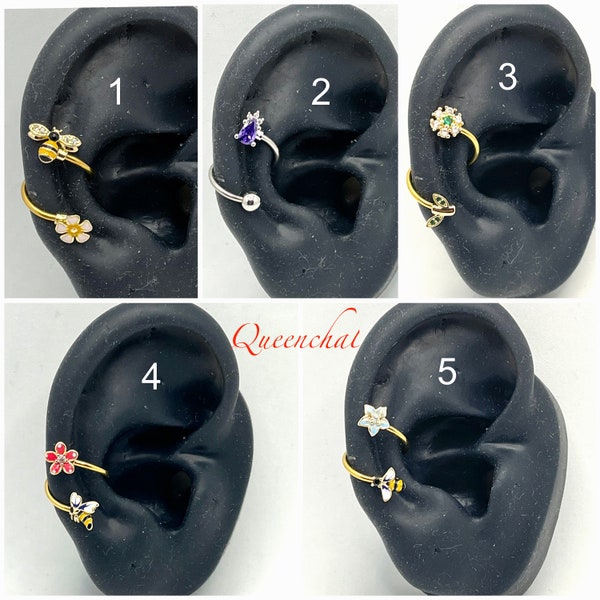 Twisted Conch Earring 316L S/S Bee, Flower, Amethyst 16G Twist Lip Spiral Ring Belly Bars Cartilage Earring Piercing Jewellery