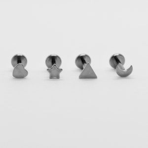 G23 Titanium 16G Internally Threaded Tiny Labret Star, Moon, Heart, Triangular Labret Piercing