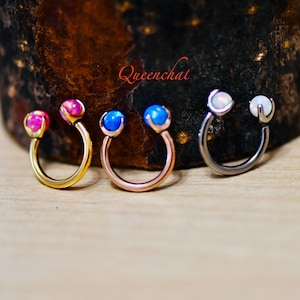 16G F136 Titanium Opal Internally Threaded Horseshoe Septum Ring Cartilage Daith Helix Hoop 8mm, 10mm White Pink Blue Opal Silver Gold Rose