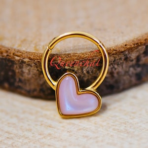 16G 316L Surgical Steel Pink Resin Heart Septum Ring Cartilage Piercing Daith Ring Earring Gold Clicker Ring 10mm