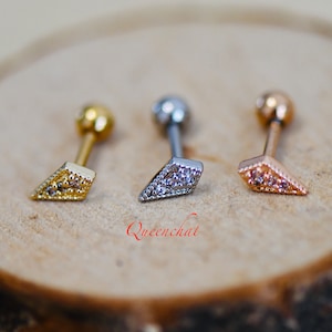 16G 316L Surgical Steel CZ Shield Shape Stud Earring, Cartilage Stud Body Piercing Jewellery Lobe Earring