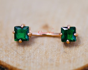 16G 316L Surgical Steel Square Emerald Navel Ring Belly Bar Belly Piercing Jewellery Birthstone Belly Button Ring