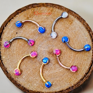 16G F136  Titanium Opal Curved Barbell Cartilage Daith Bar 8mm, 10mm White, Pink, Blue Opal Silver, Gold, Rose Gold Eyebrow, Bridging Bar