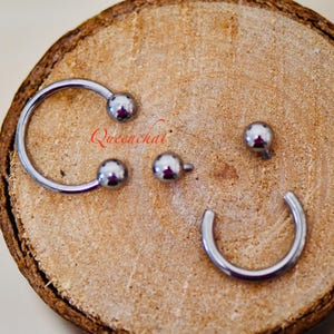 16G F136  Titanium Ball Ends Horseshoe Septum Ring Cartilage Daith Helix Hoop 10mm, 11mm, 12mm Silver Internally Threaded Horseshoe Ring