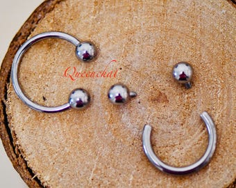 16G F136  Titanium Ball Ends Horseshoe Septum Ring Cartilage Daith Helix Hoop 10mm, 11mm, 12mm Silver Internally Threaded Horseshoe Ring