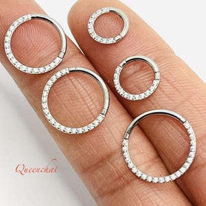 16G 316L Surgical Steel Clear CZ  Pave Septum Ring Cartilage Piercing Earring CZ Pave Gold Silver Clicker Ring 6,7,10,11,12mm