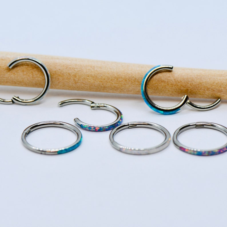 F136 Titanium 18G Opal Segment Ring Hinged Septum Clicker Ring Conch Tragus Helix Hoop image 6