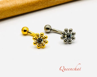 F136 Titane 16G Crystal Flower Curve Barbell Rook Piercing, Eyebrow Piercing Stud Interne Fileed 8mm Bar