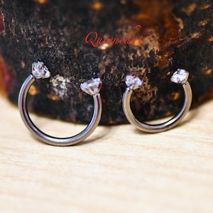 16G F136  Titanium Clear CZ Horseshoe Septum Ring Cartilage Daith Helix Hoop 8mm, 10mm Silver Internally Threaded Horseshoe Ring