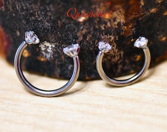16G F136  Titanium Clear CZ Horseshoe Septum Ring Cartilage Daith Helix Hoop 8mm, 10mm Silver Internally Threaded Horseshoe Ring