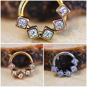 16G 316L Surgical Steel CZ Square Design Septum Segment Cartilage Piercing Earring Gold Silver Clicker Daith Ring Earring