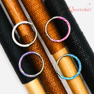 F136 Titanium 20G Opal Segment Ring Hinged Septum Clicker Ring Conch Tragus Helix Hoop 6mm, 8mm, 10mm