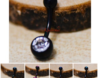 14G 316L Surgical Steel Double Jewelled Belly Bar Double Gem Navel Ring Belly Button Bar Black Belly Bar