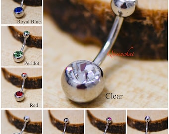 3 x 14G 316L Surgical Steel Double Jewelled Belly Bar Double Gem Navel Ring Belly Button Bar Silver Belly Bar