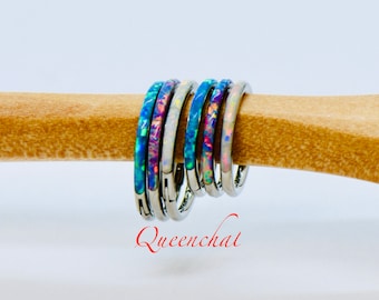 F136 Titanium 18G Opal Hinged Clicker Ring • Septum Conch Helix Tragus Hoop • 6mm 8mm 10mm Hypoallergenic Piercing Jewelry