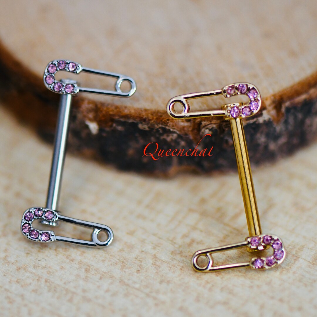 Safety Pin Rib Cage 316L Surgical Steel 14G Safety Pins With CZ Nipple Bars - Etsy