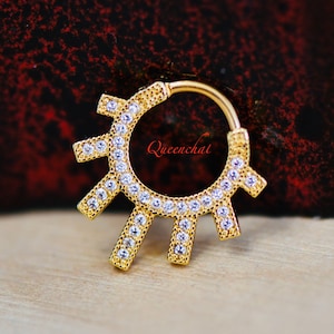 16G 316L Surgical Steel Sun Rays Septum Cartilage Piercing Earring Gold Silver Rose gold Clicker Daith Ring Earring 9mm