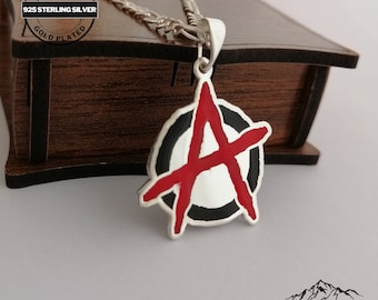 Customizable Anarchy Necklace, Silver Necklace with Black and Red Enamel Filling, Personalized Gift