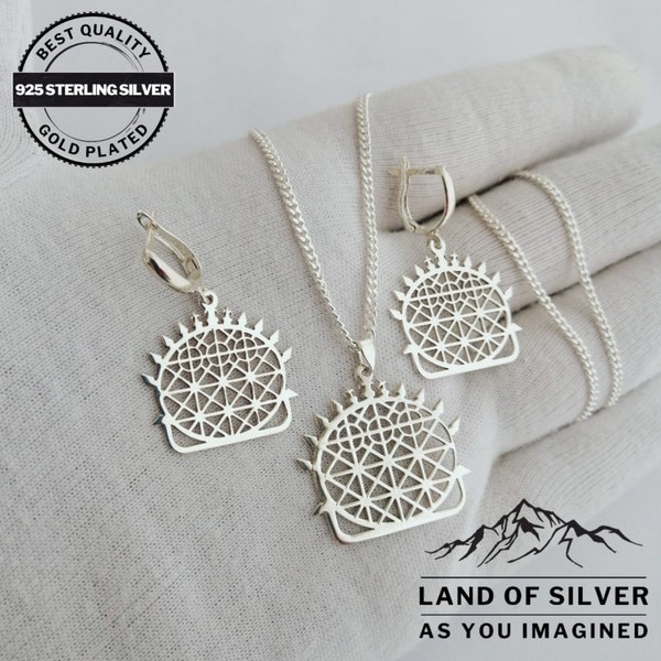 Handmade, Hittite Sun Disc Necklace and Earrings, 925 Sterling Silver, Hittite Civilization jewelry,