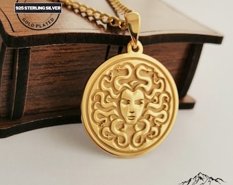 Customizable Medusa Pendant, 925 Sterling Silver, Gold Plated Greek Mythology Jewelry, Personalized Gift