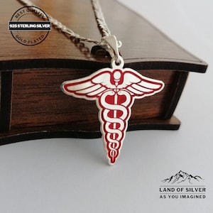 Customizable Caduceus Necklace - Personalized Medical Symbol Pendant - Medical Gift for Doctor Nurse Gift for Student Medical ID Necklace