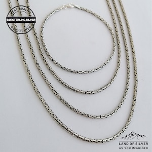 Oxidized King Chain Necklace - 925 Solid Silver - Byzantine Chain Bracelet