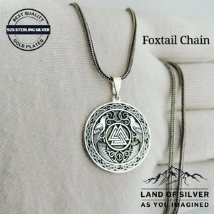 Pendentif en argent sterling 925 massif (finition oxydée), collier personnalisable « Corbeau d'Odin », mythologie nordique, pendentif Valknut, bijoux vikings, cadeau personnalisé, paganisme nordique, bijoux scandinaves, collier païen, cadeau personnalisable, prêt à offrir dans un coffret en bois authentique (possibilité d'ajouter un message).
