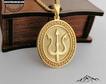 Customizable Poseidon Pendant, Greek Mythology Jewelry, Trident Necklace, Personalized Gift