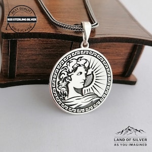 925 Sterling Silver Apollo Necklace, Oxidized Pendant, Customizable Necklace, Greek Mythology Jewelry, Handmade Personalizable Gift
