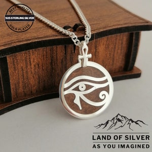 Customizable!!! Eye of Horus Pendant, Brown Enamel Filled, Egyptian Sky God Protective Necklace, Ankh Ancient Egypt