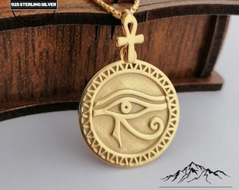 Custom Horus Eye Necklace, Ancient Egyptian Jewelry,  Gold-Plated Eye of Ra Pendant, Customizable Gift