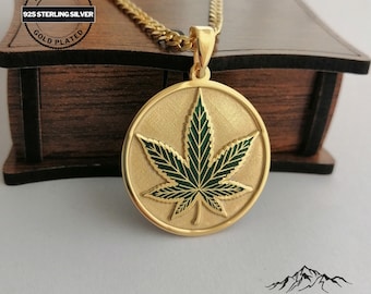 Aanpasbare hanger marihuanablad, 925 sterlingzilveren ganja-hanger, geëmailleerde sieraden, gepersonaliseerd cadeau