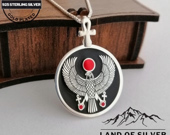 Personalizable, Halcón de Horus, Collar, Colgante Ankh, Hecho a mano, Joyería del Antiguo Egipto, Plata de Ley 925, Collar de esmalte,