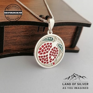 Enamel Filled, Persephone Necklace, Customizable, Pomegranate Pendant, Persephone Pendant, 925Solid Silver, Persephone Charm, A Unique Gift