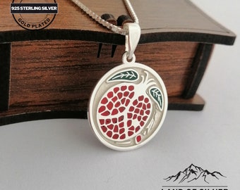 Customizable Pomegranate Pendant, Persephone and Hades Jewelry, Enamel Filled Pomegranate Necklace, Personalized Gift