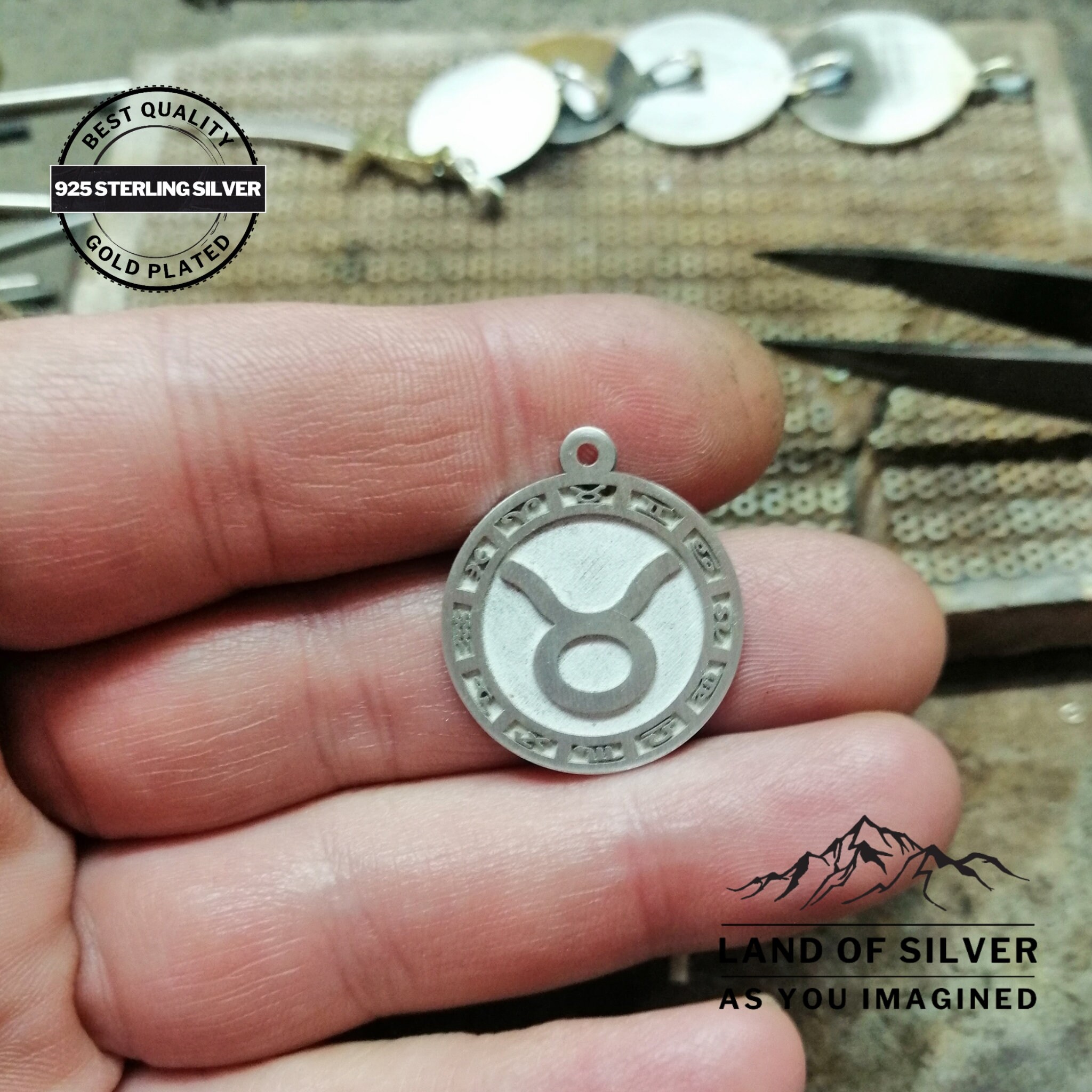 925 Collana IN Argento Sterling & 830 Segno Zodiacale Toro