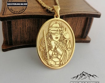 Customizable Themis Pendant, Scales of Justice Necklace, Personalized Gift, Greek Mythology Jewelry