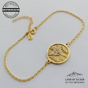Customizable, Moth Bracelet, Personalized Gift, 925 Solid Silver, Moth Bracelet, Luna Moth Bracelet, Gold Plated Moth Charm,