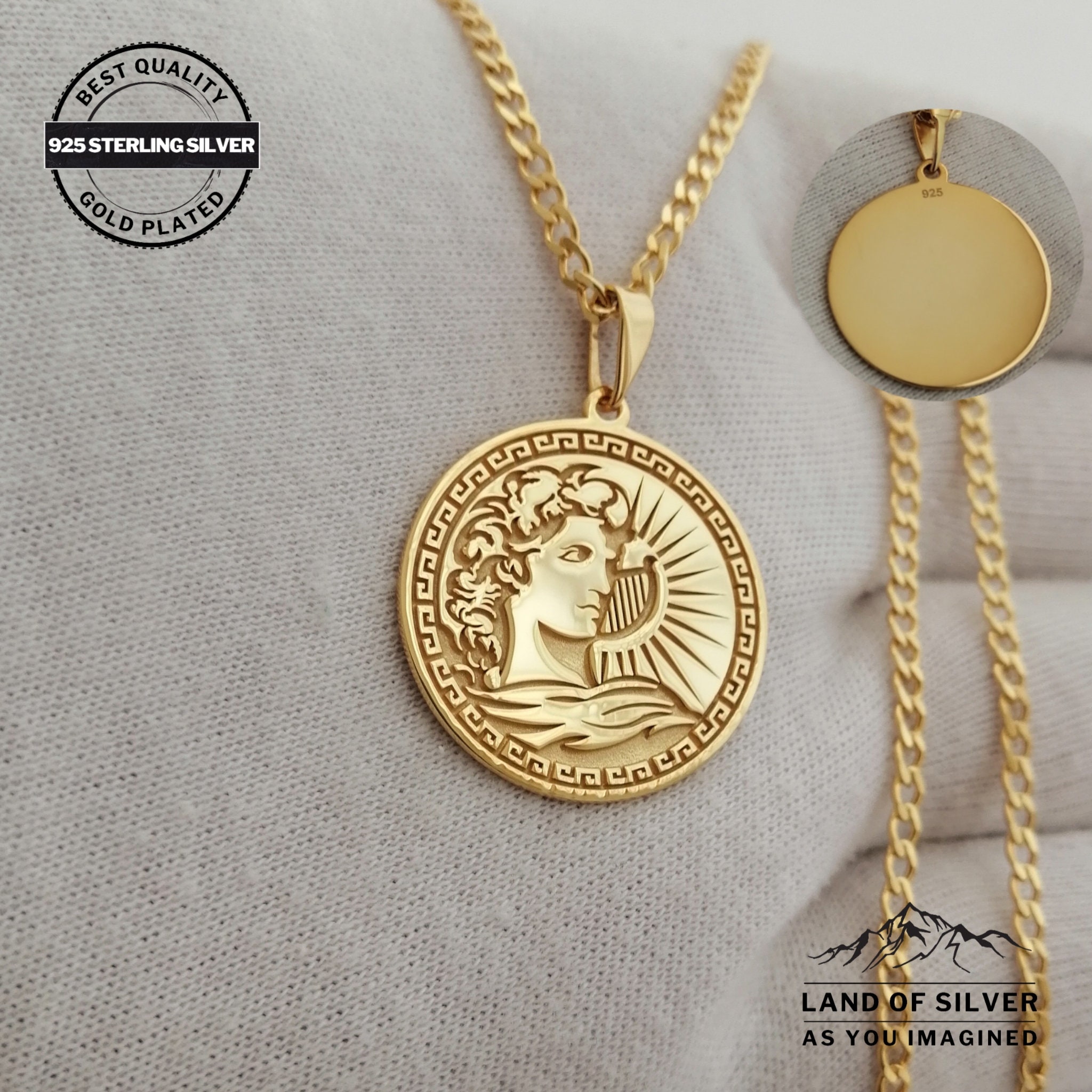 Personalized Apollo Pendant, Gold Plated Greek Mythology Jewelry, 925 ...