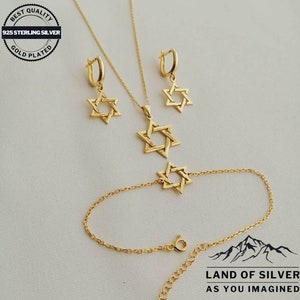 Handmade, Star of David Necklace, Earrings, Bracelet, 14K Gold Filled, Silver, Magen Star of David Necklace,