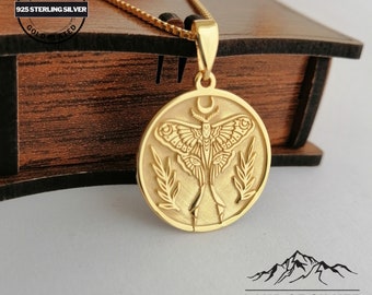 Customizable Luna Moth Necklace, 925 Sterling Silver, Butterfly Pendant, Personalized Gift
