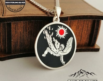Customizable Icarus Necklace, Personalized Gift, Black And Red Enamel Filled Pendant