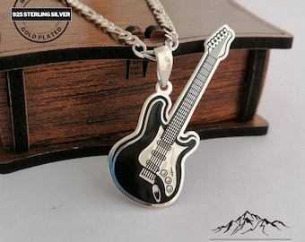 Sterling Silver Electric Guitar Necklace, Customizable Rock Music Pendant