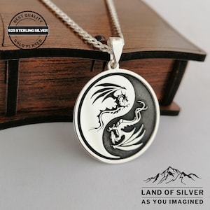 Customizable, Yin Yang Necklace, Dragon Necklace, Dragon Pendant, Personalized Gift, Dragon Charm, Silver Dragon Necklace