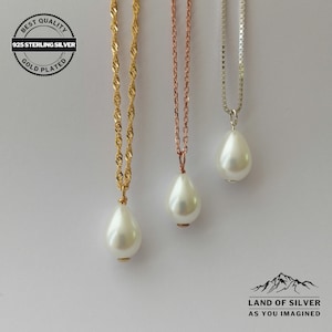 Elegant Handmade Drop Pearl Necklace, Gold Plated Single Pearl Necklace, Freshwater Pearl Pendant, Wedding Necklace